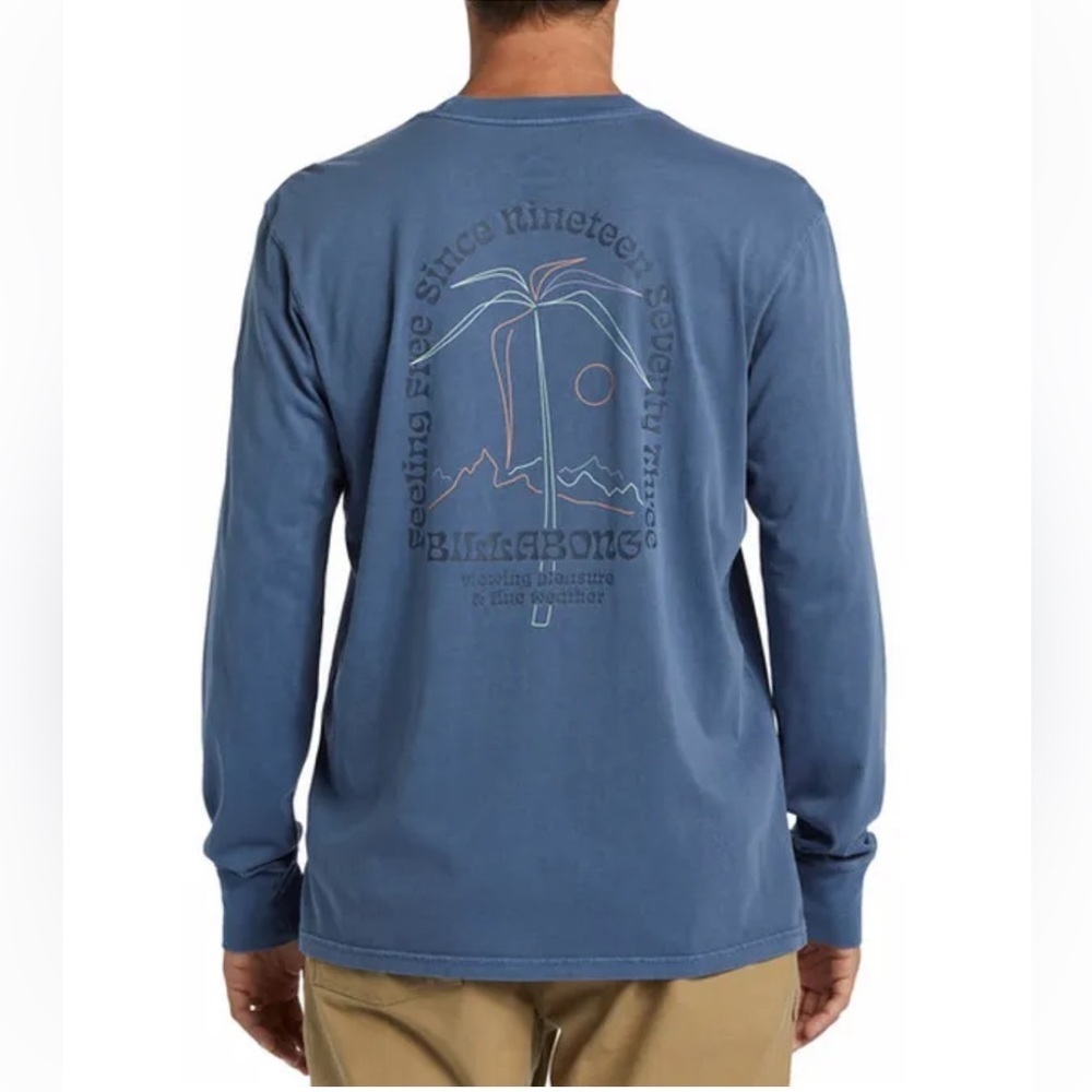Billabong Vacay Long Sleeve Tee Mens XL Slate Blue NWT Cotton - Picture 3 of 4